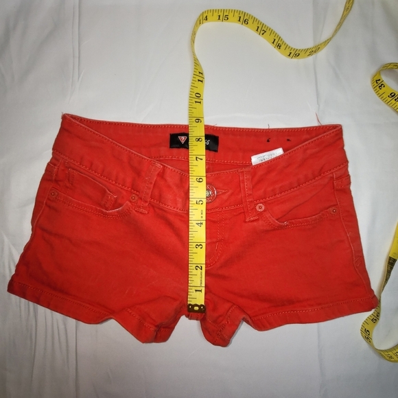 Guess Super Short Red Jean Shorts Juniors Size 25 - Picture 7 of 10